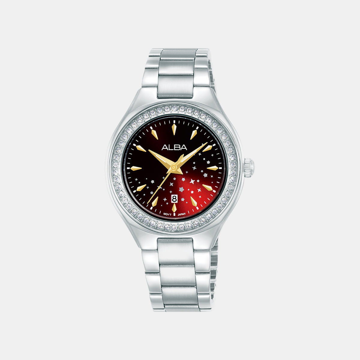 Fashion Women Quartz Red Dial Analog Stainless Steel Watch AH7EU3X1