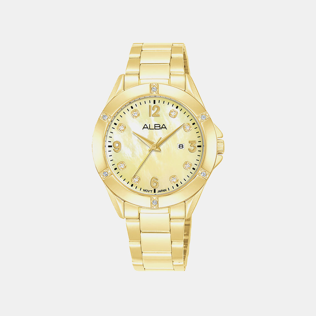 Women Quartz Gold Dial Analog Stainless Steel Watch AH7EW6X1