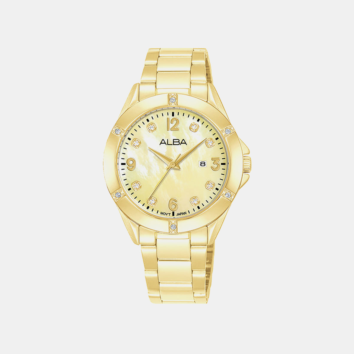 Fashion Women Quartz Gold Dial Analog Stainless Steel Watch AH7EW6X1