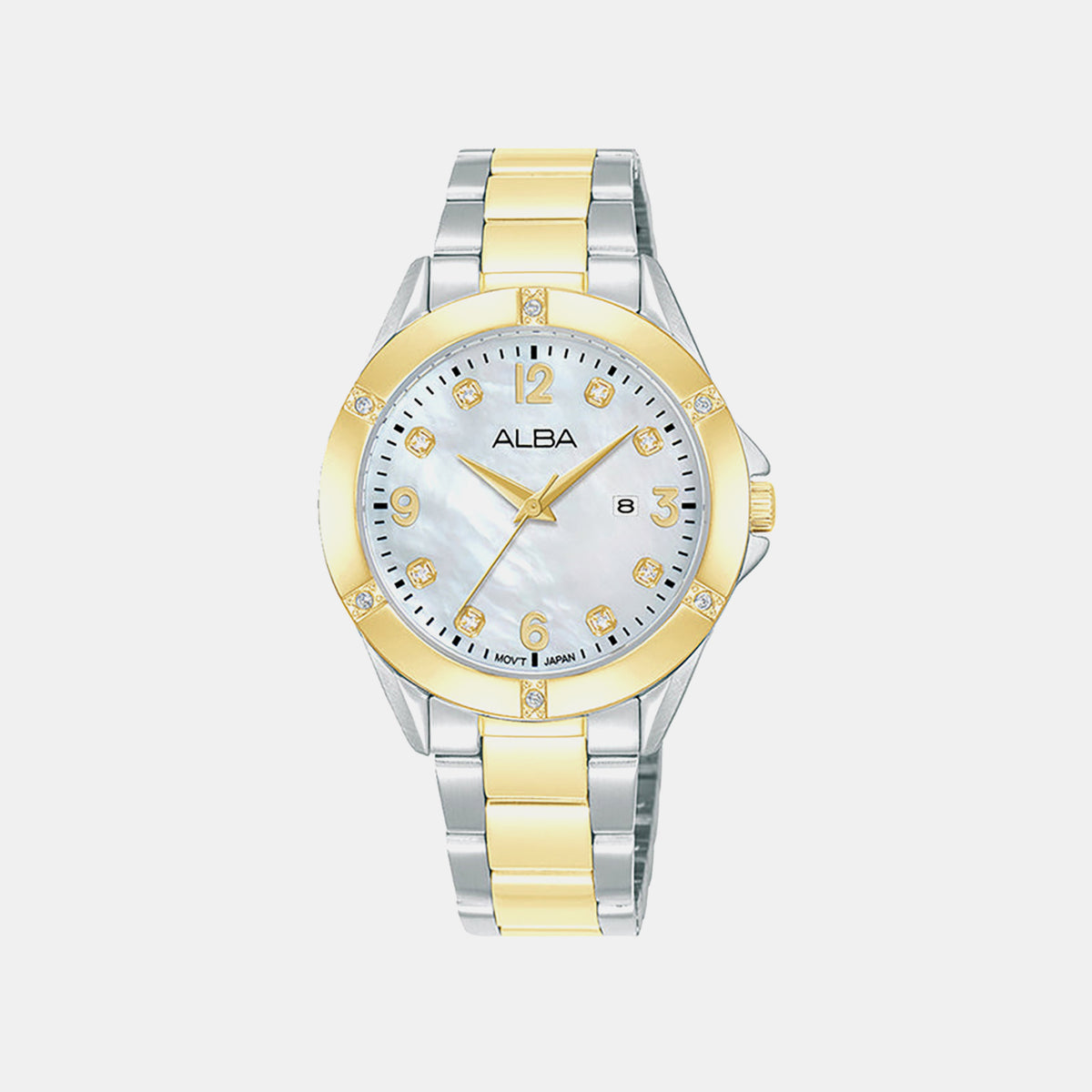 Fashion Women Quartz Mother Of Pearl Dial Analog Stainless Steel Watch AH7EW8X1