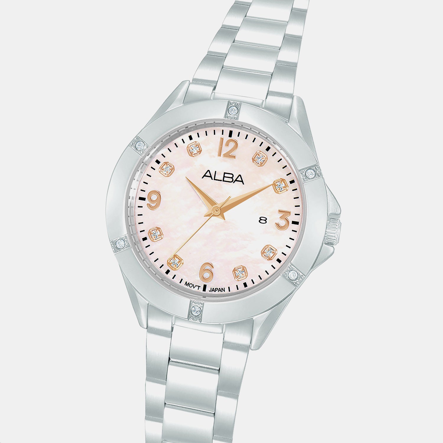 Fashion Women Quartz Mother Of Pearl Dial Analog Stainless Steel Watch AH7EW9X1