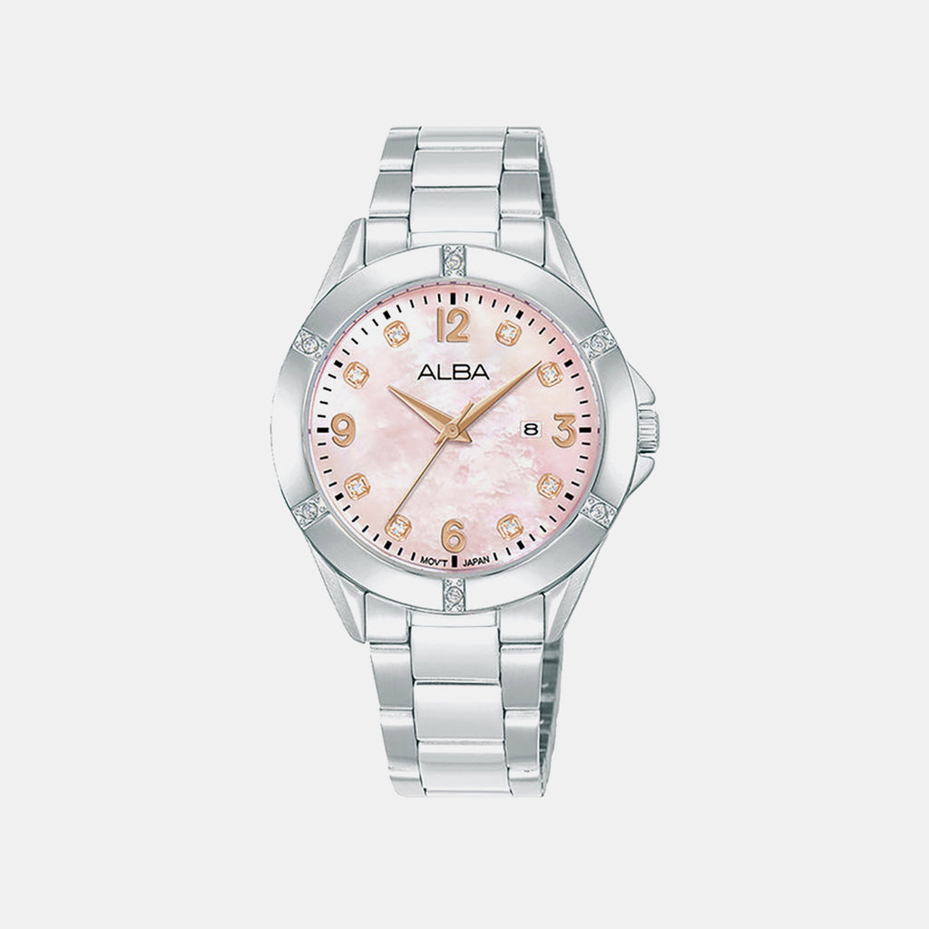 Fashion Women Quartz Mother Of Pearl Dial Analog Stainless Steel Watch AH7EW9X1