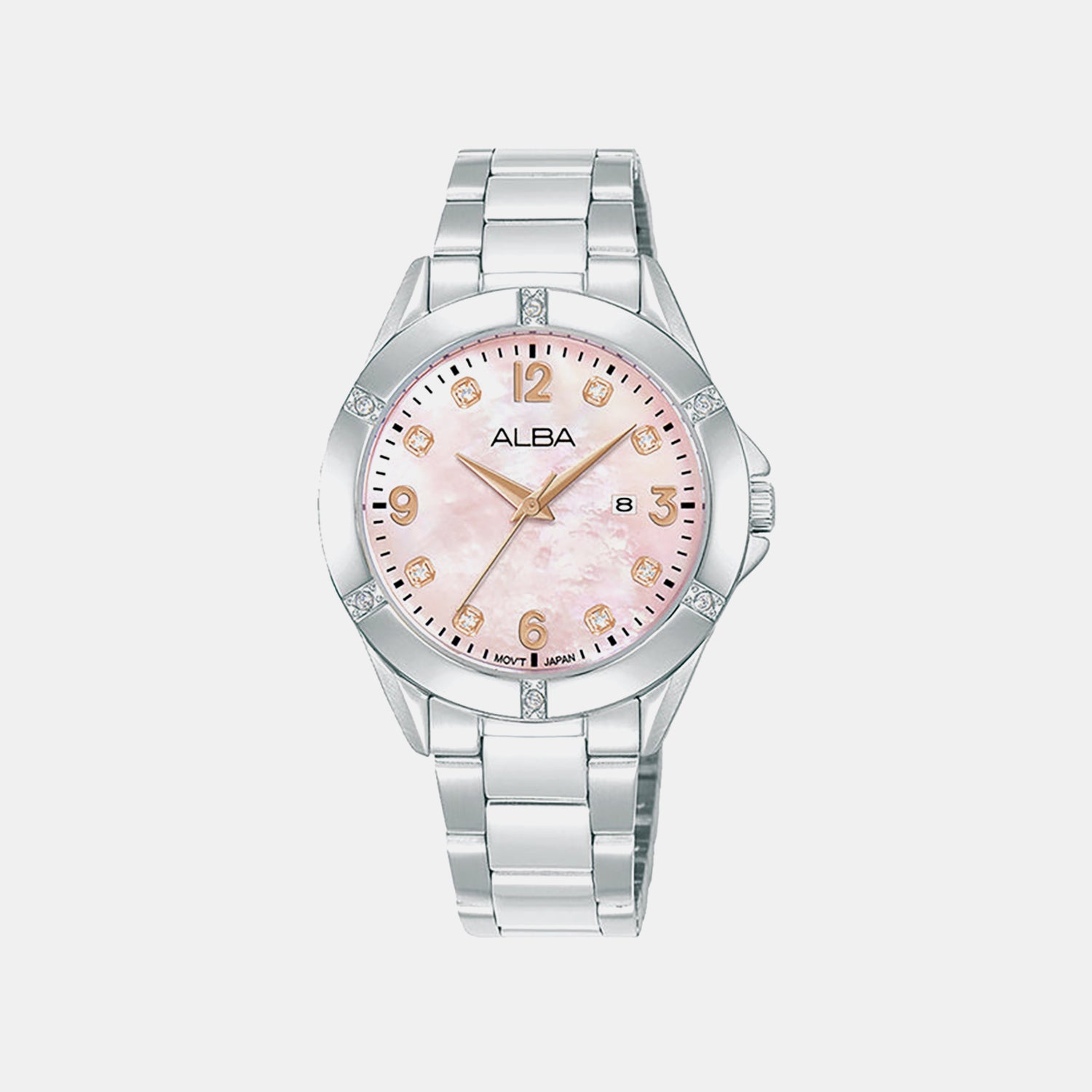 Fashion Women Quartz Mother Of Pearl Dial Analog Stainless Steel Watch AH7EW9X1