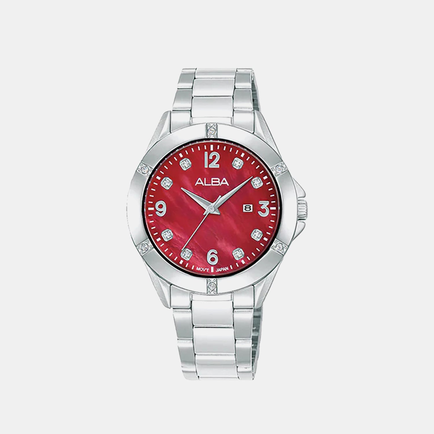 Women Quartz Maroon Dial Analog Stainless Steel Watch AH7EX1X1