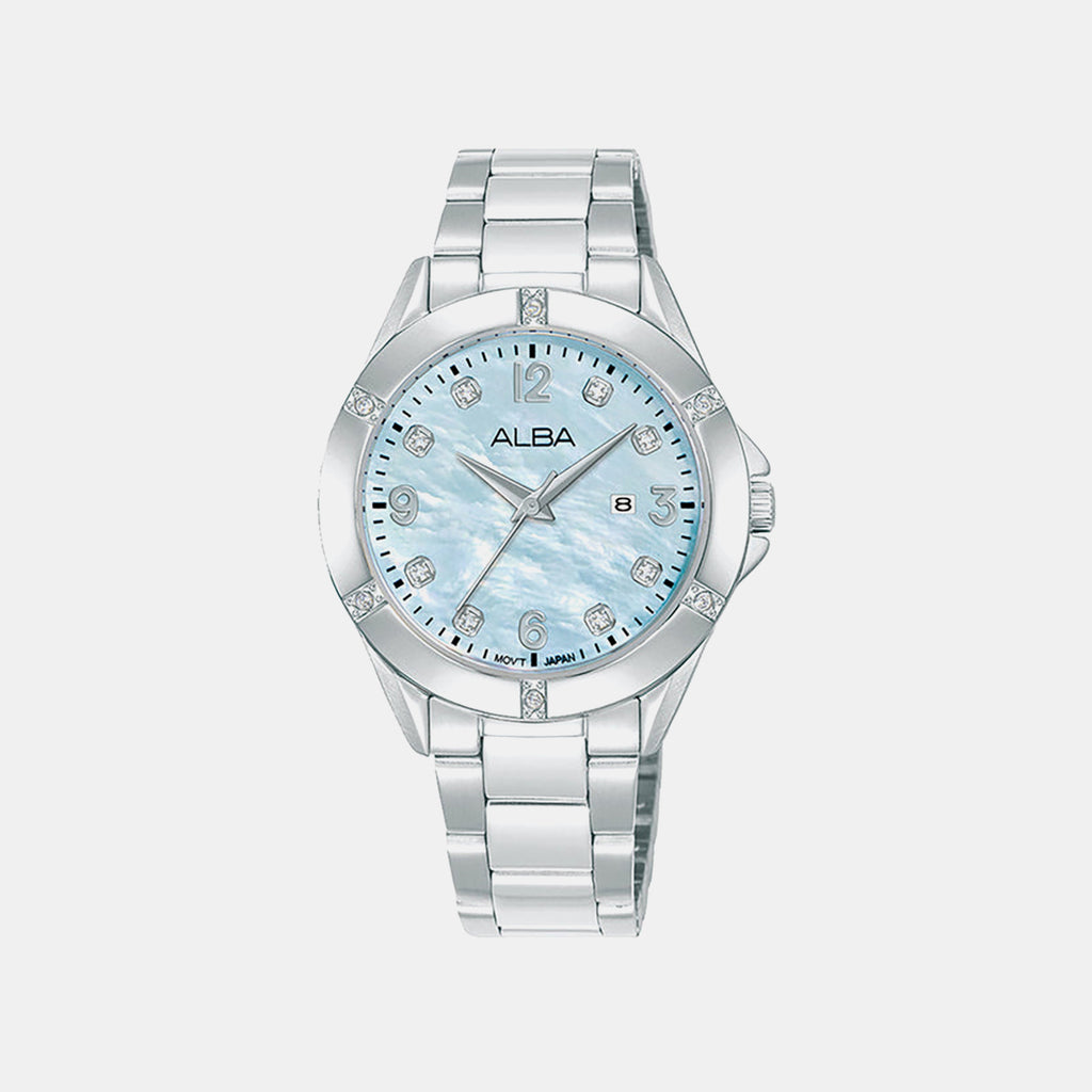 Women Quartz Blue Dial Analog Stainless Steel Watch AH7EX3X1