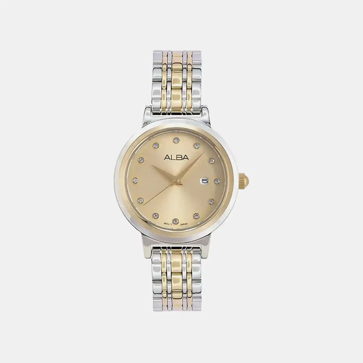 Fashion Women Quartz Champagne Dial Analog Stainless Steel Watch AH7EX4X1