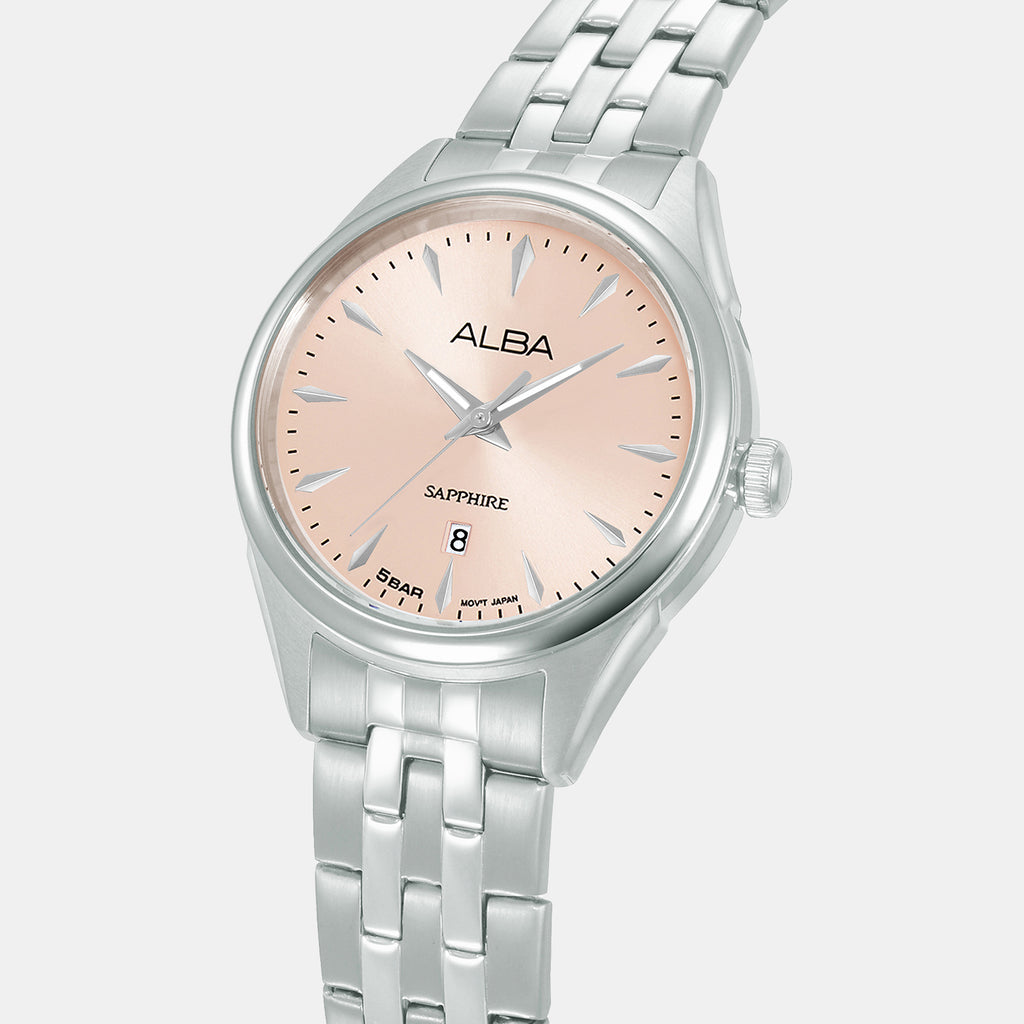 Prestige Women Quartz Pink Dial Analog Stainless Steel Watch AH7FB9X1