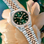 Fashion Women Quartz Green Dial Analog Stainless Steel Watch AH7FD6X1