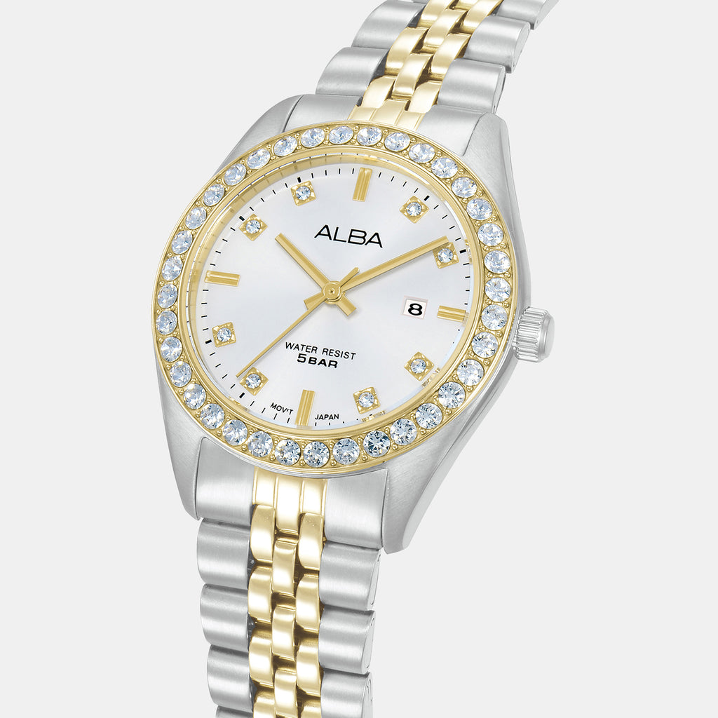 Fashion Women Quartz Silver Dial Analog Stainless Steel Watch AH7FD8X1