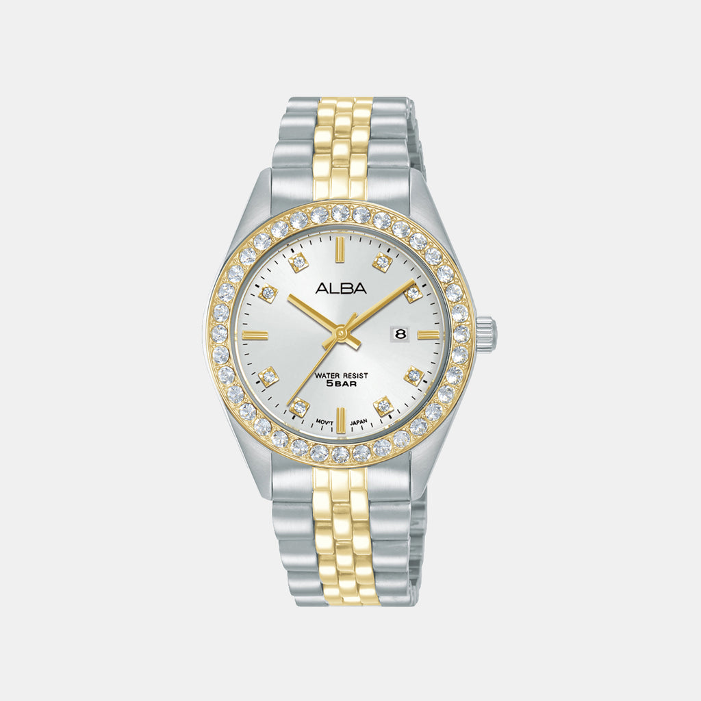 Fashion Women Quartz Silver Dial Analog Stainless Steel Watch AH7FD8X1