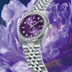 Fashion Women Quartz Purple Dial Analog Stainless Steel Watch AH7FE3X1