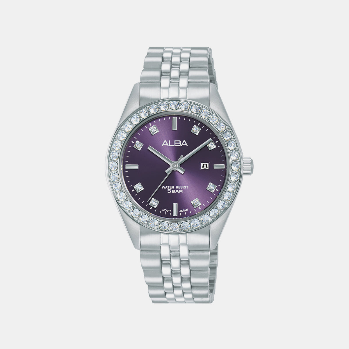 Fashion Women Quartz Purple Dial Analog Stainless Steel Watch AH7FE3X1