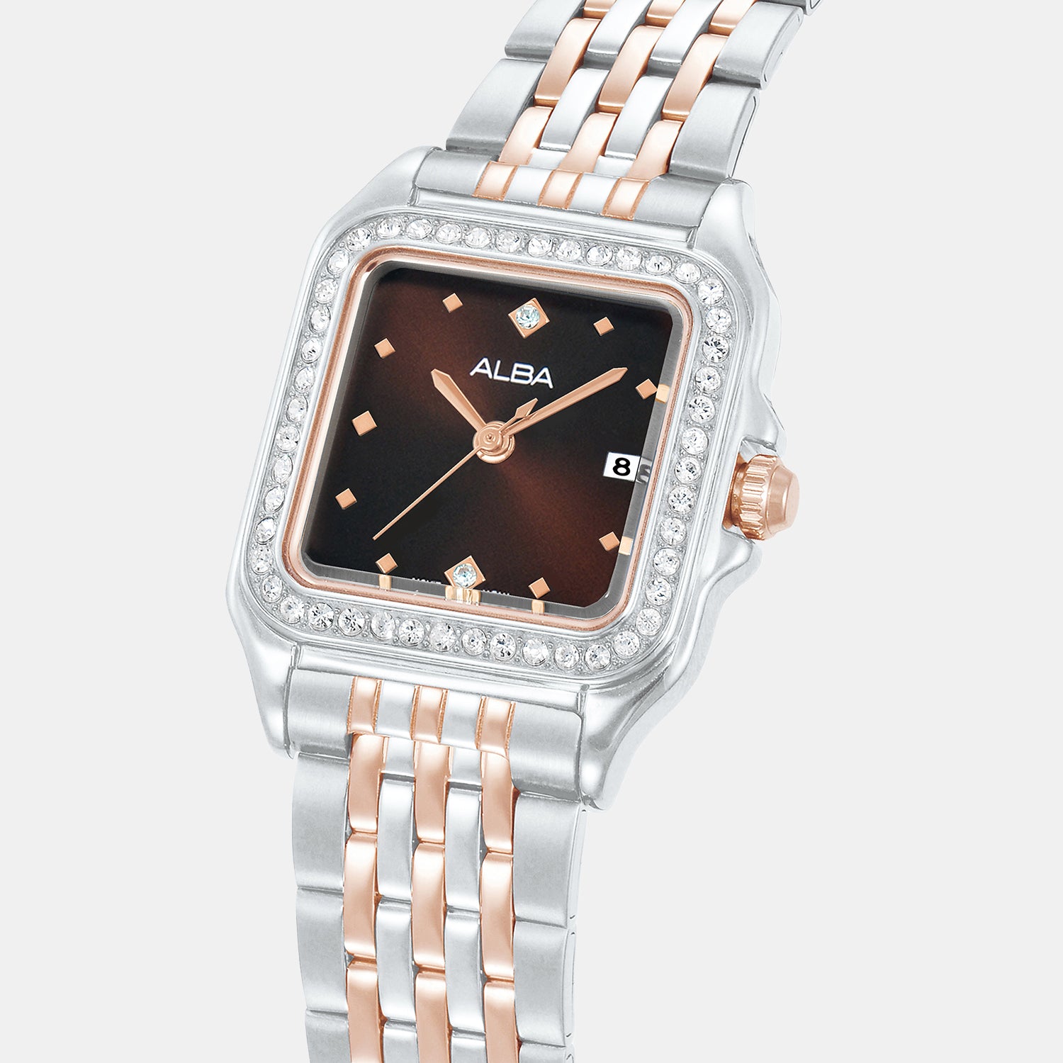 Fashion Women Quartz Brown Dial Analog Stainless Steel Watch AH7FE5X1