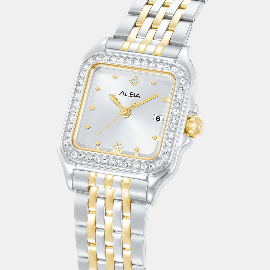 Fashion Women Quartz Silver Dial Analog Stainless Steel Watch AH7FE7X1