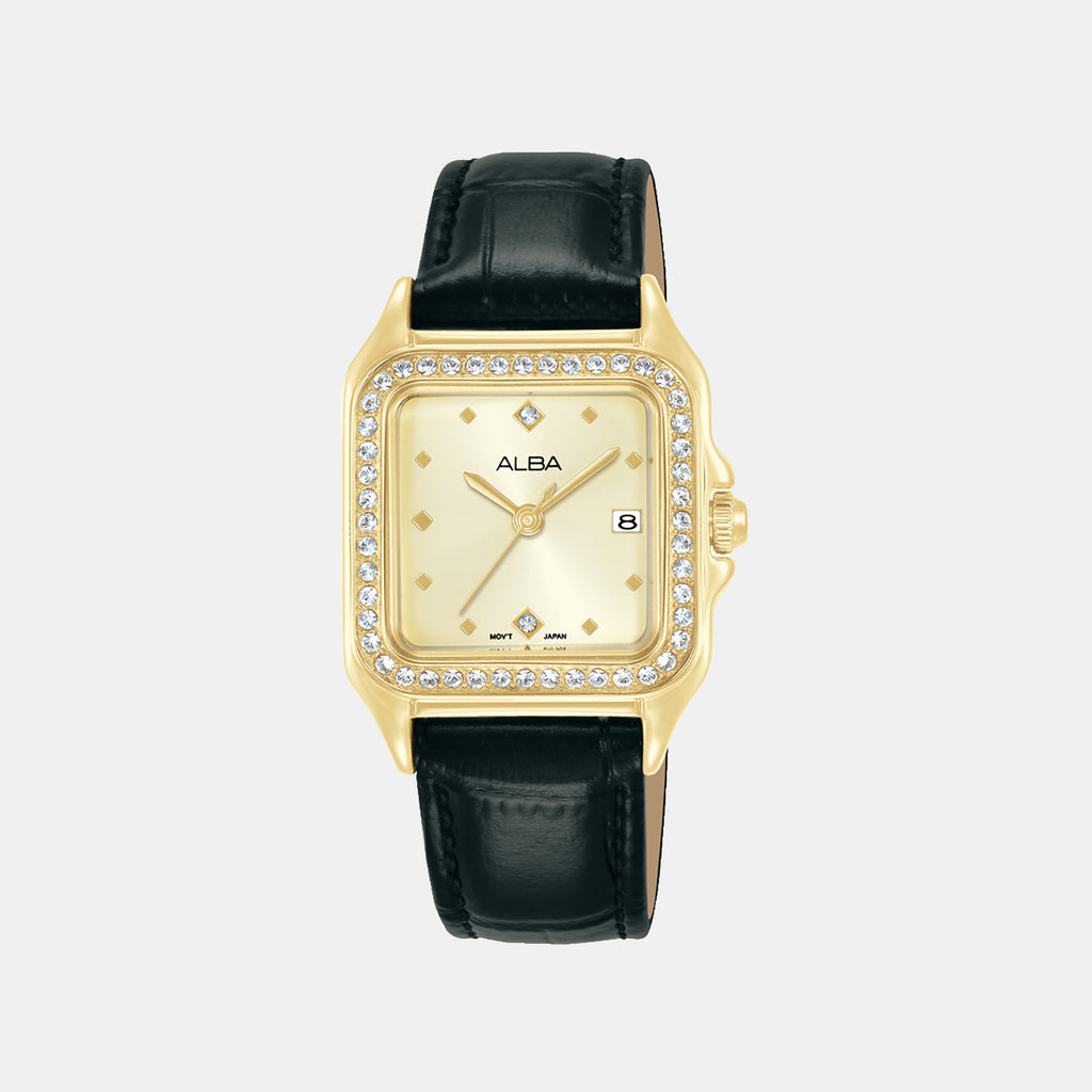 Fashion Women Quartz Silver Dial Analog Leather Watch AH7FF2X1