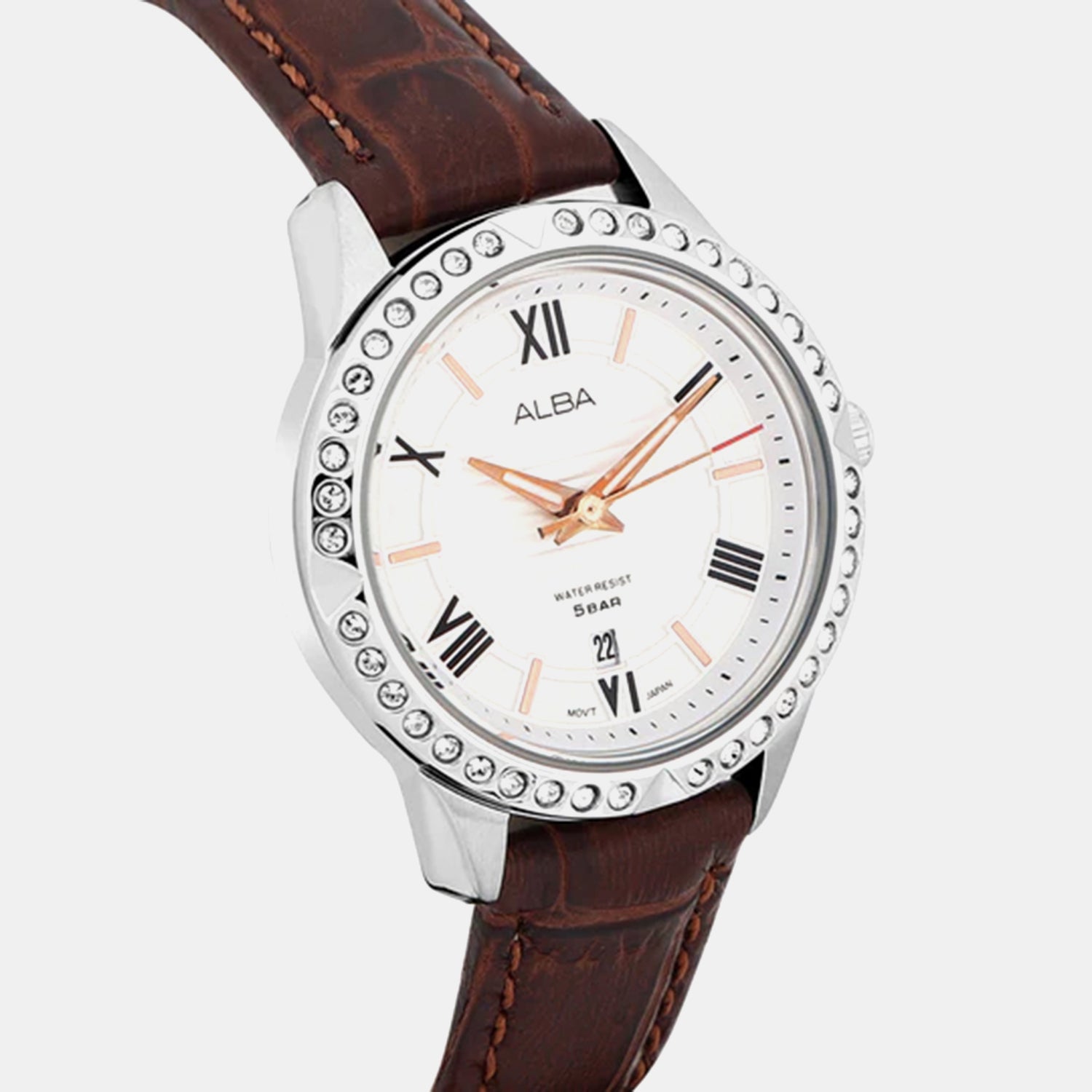 Women Quartz White Dial Analog Leather Watch AH7X03X1