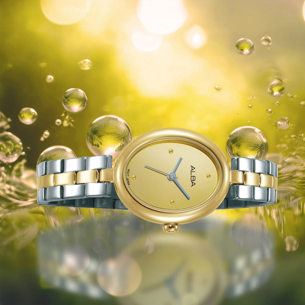 Fashion Women Quartz Gold Dial Analog Stainless Steel Watch AH8920X1