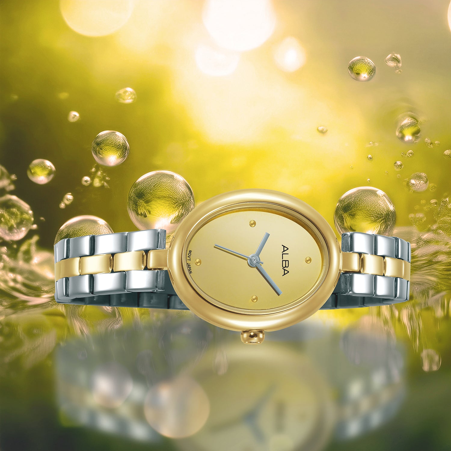 Fashion Women Quartz Gold Dial Analog Stainless Steel Watch AH8920X1