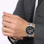 Men Quartz Black Dial Chronograph Stainless Steel Watch AI7000-83E