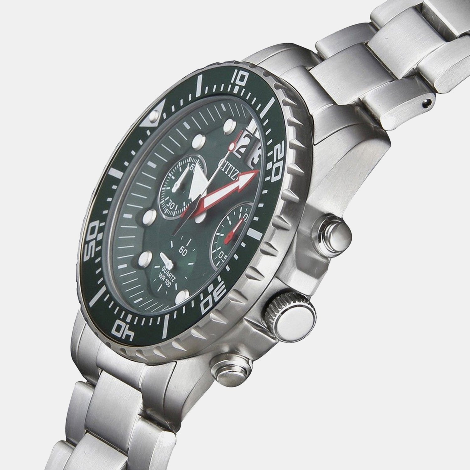 Men Quartz Green Dial Chronograph Stainless Steel Watch AI7009-89X