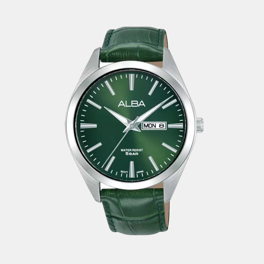 Prestige Men Quartz Green Dial Analog Leather Watch AJ6213X1