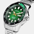 Men Automatic Green Dial Analog Stainless Steel Watch AL4537X1