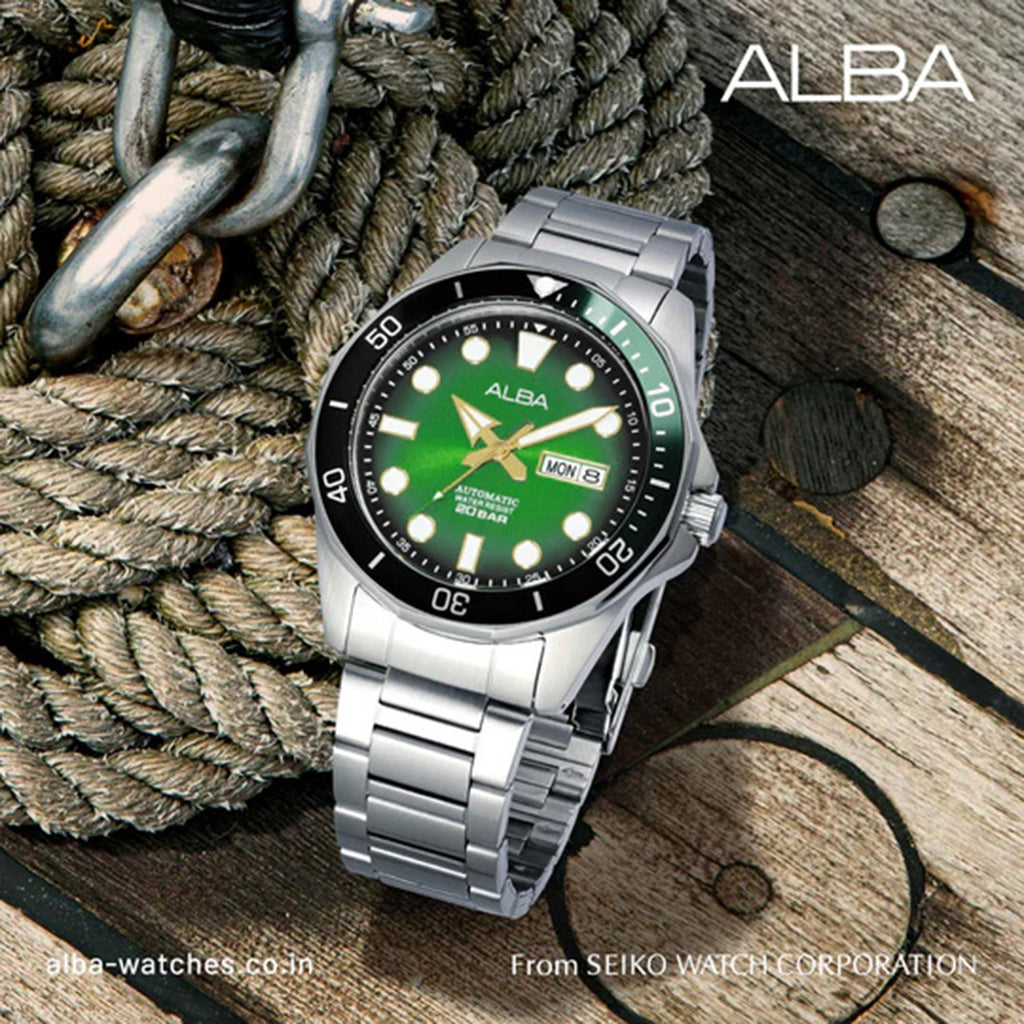 Men Automatic Green Dial Analog Stainless Steel Watch AL4537X1