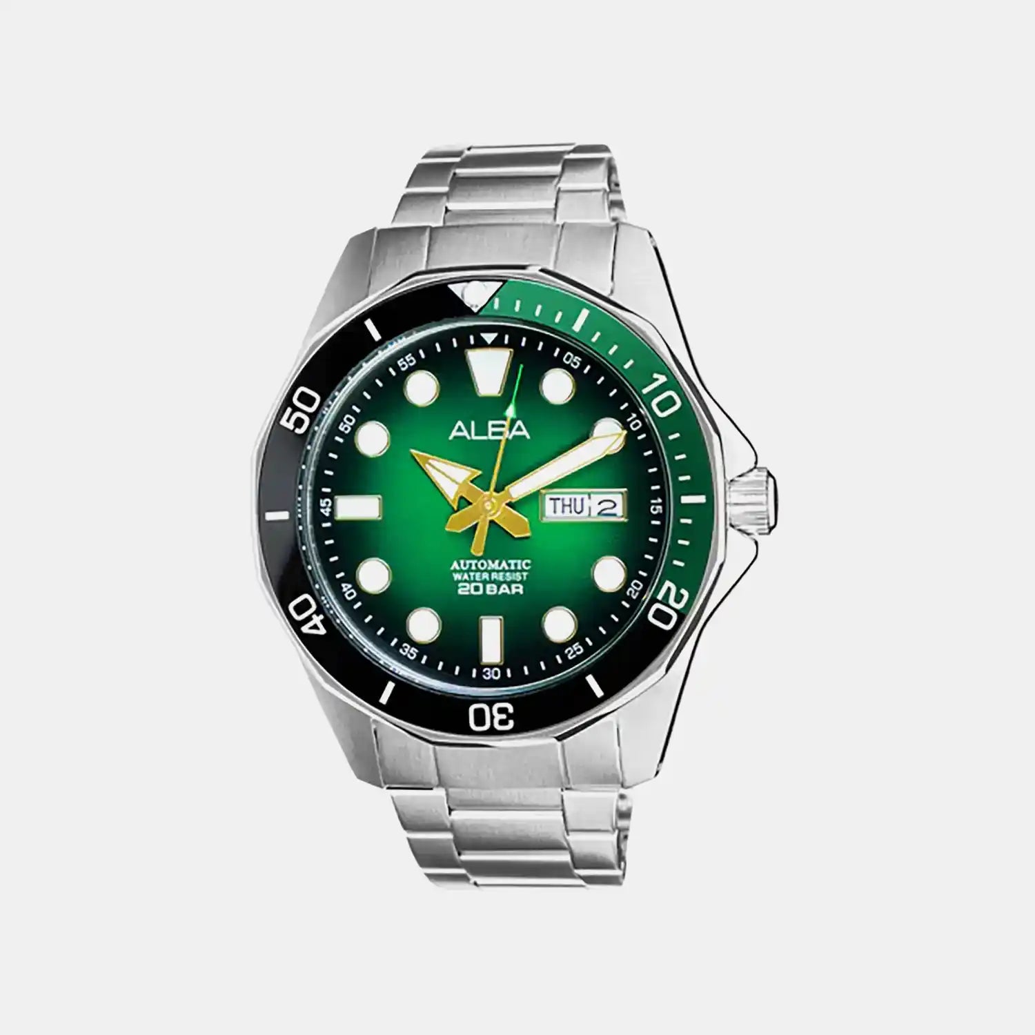 Men Automatic Green Dial Analog Stainless Steel Watch AL4537X1