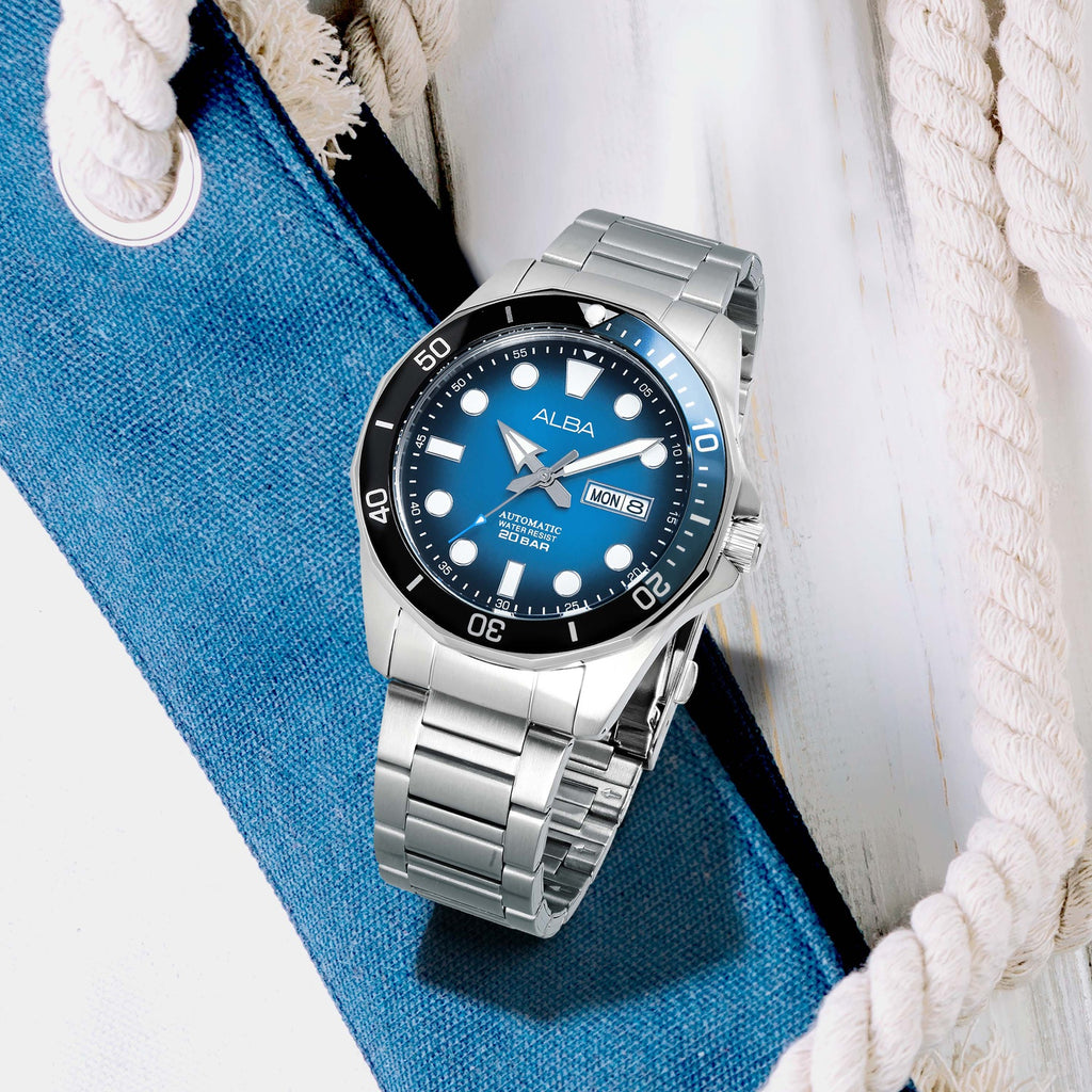 Men Automatic Blue Dial Analog Stainless Steel Watch AL4543X1