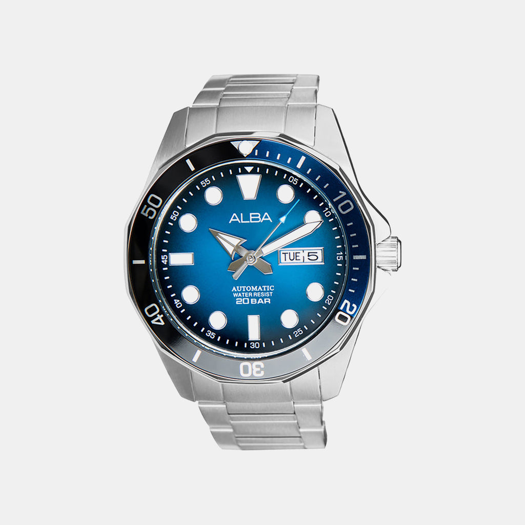 Men Automatic Blue Dial Analog Stainless Steel Watch AL4543X1