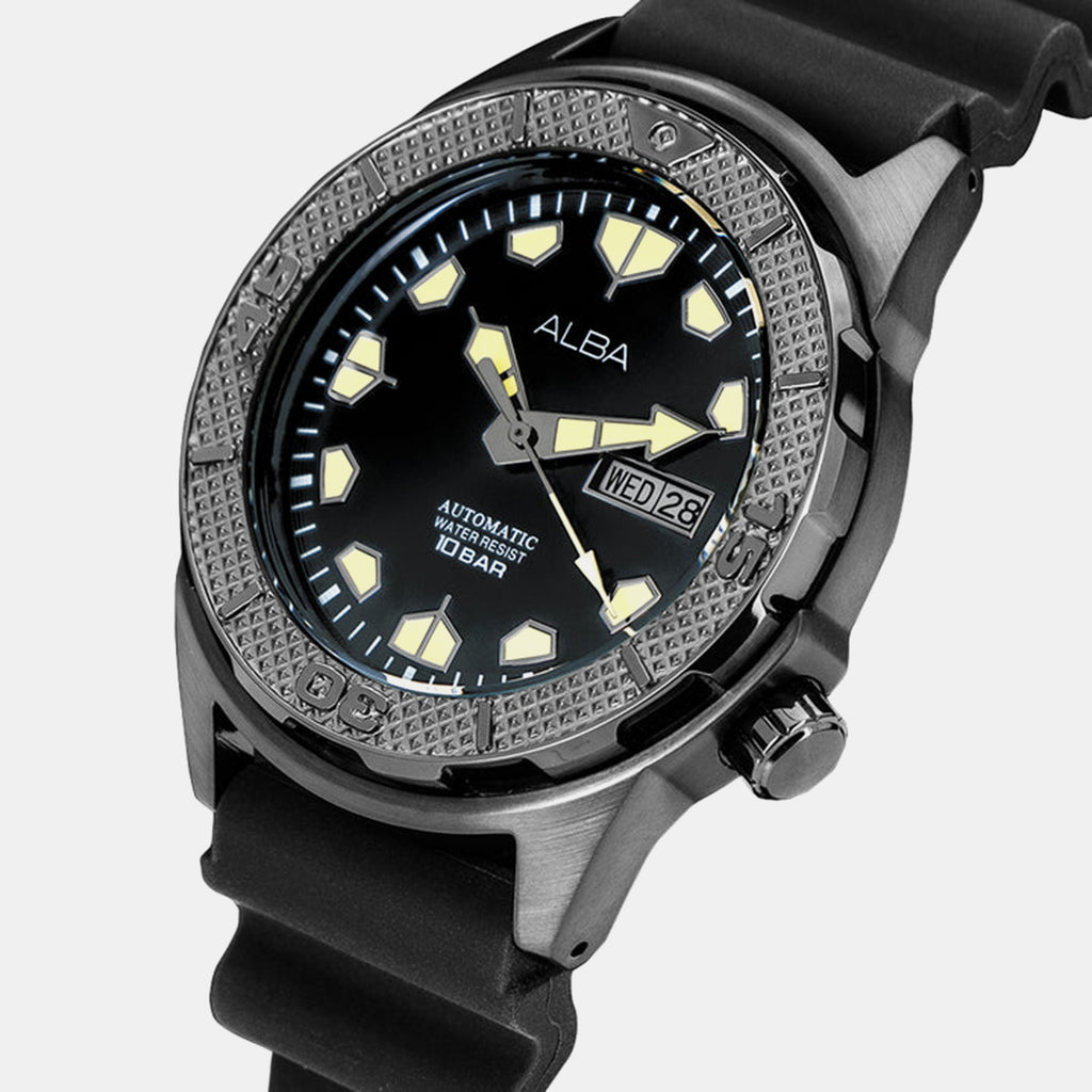 Men Automatic Black Dial Analog Silicone Watch AL4569X1
