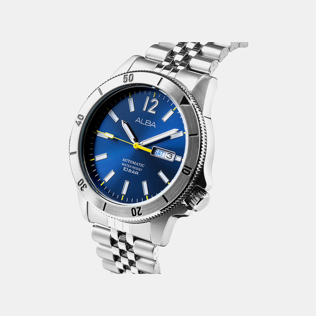 Men Automatic Blue Dial Analog Stainless Steel Watch AL4649X1