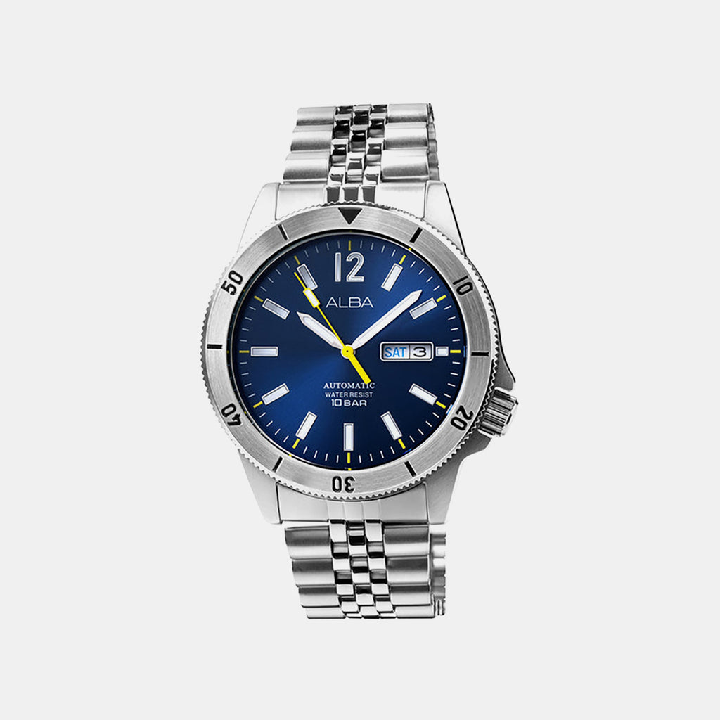 Men Automatic Blue Dial Analog Stainless Steel Watch AL4649X1