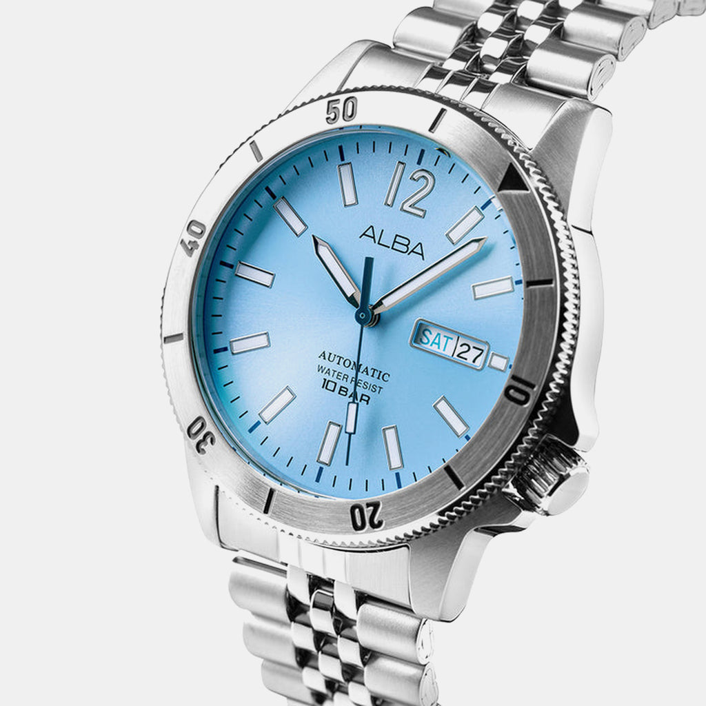 Olympic Men Automatic Blue Dial Analog Stainless Steel Watch AL4653X1