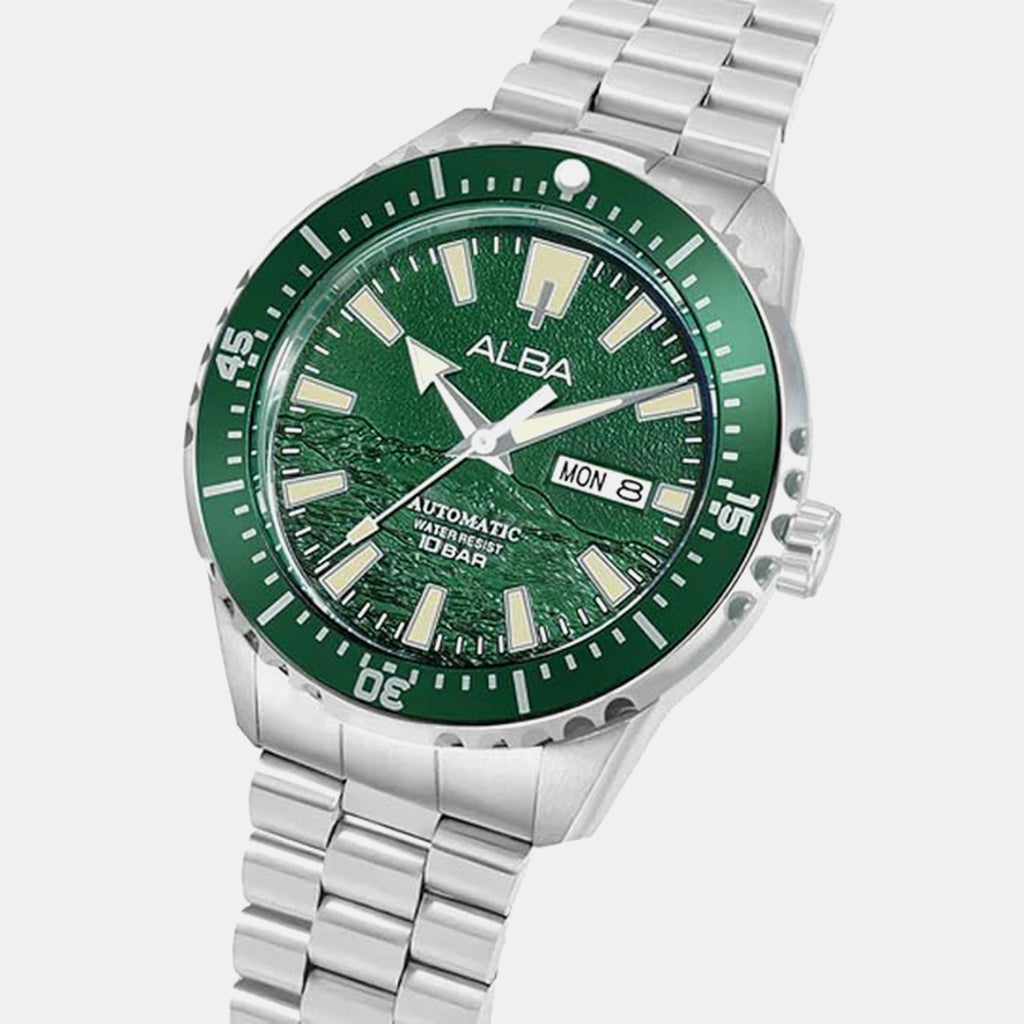 Mechanical Men Automatic Green Dial Analog Stainless Steel Watch AL4737X1