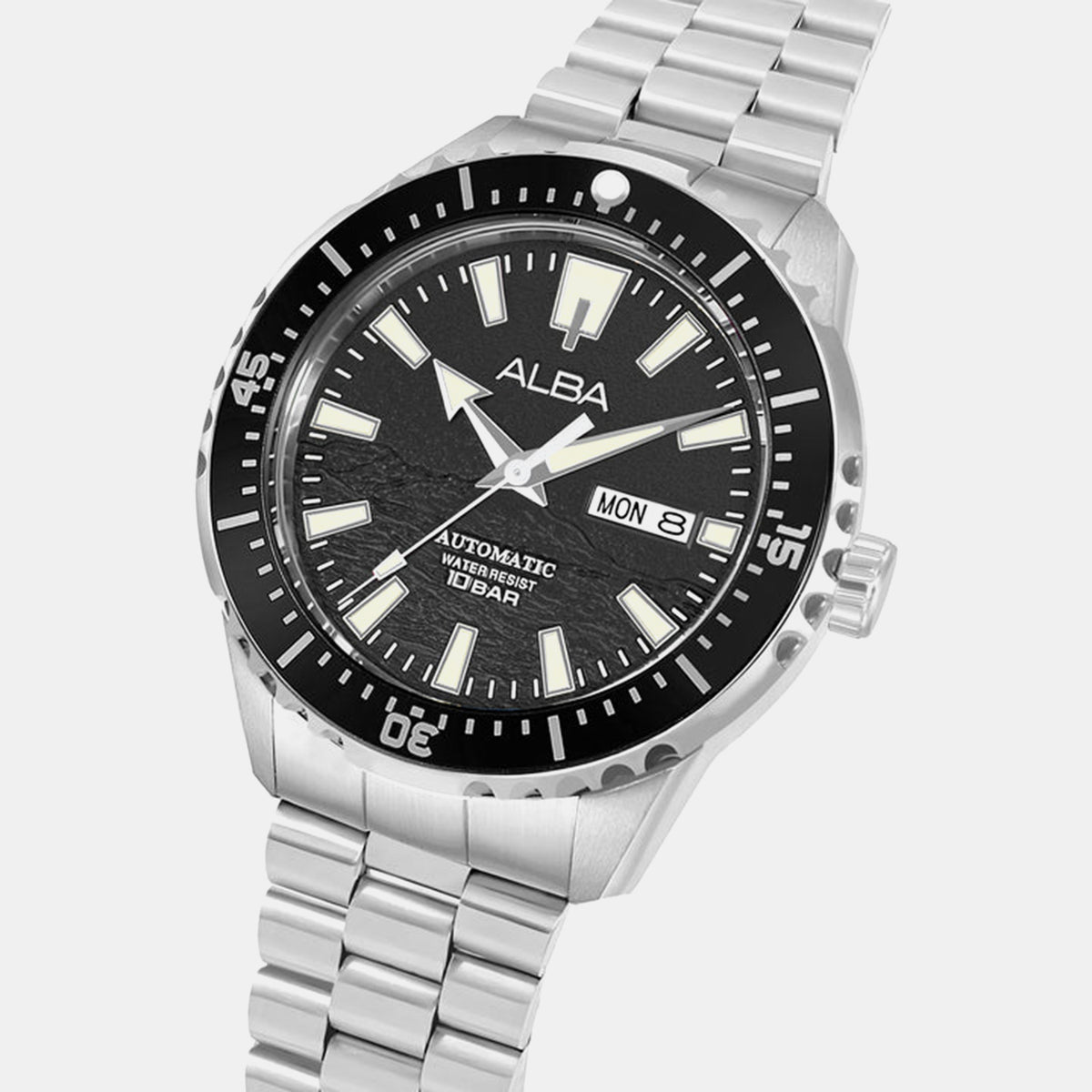 Mechanical Men Automatic Black Dial Analog Stainless Steel Watch AL4743X1