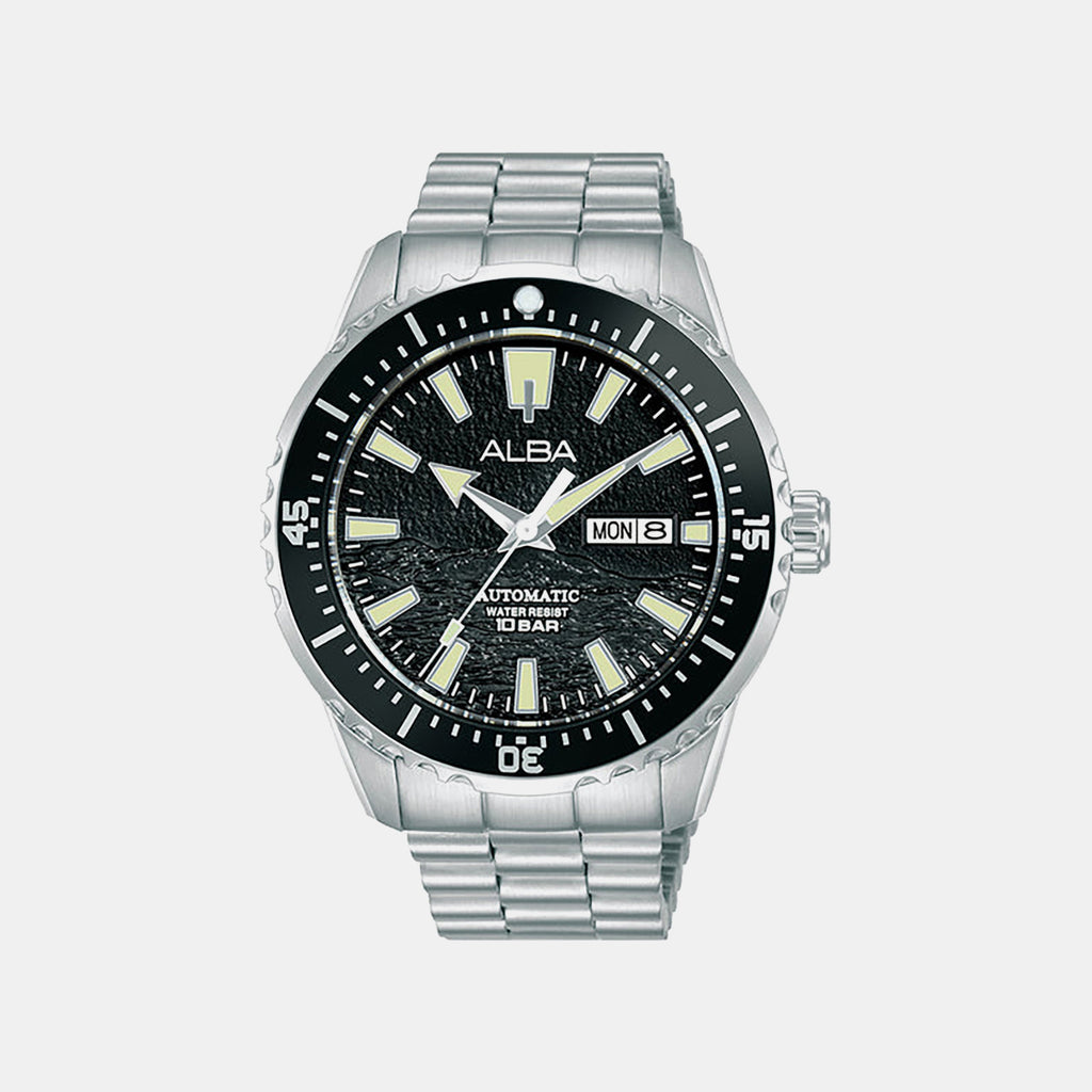 Mechanical Men Automatic Black Dial Analog Stainless Steel Watch AL4743X1