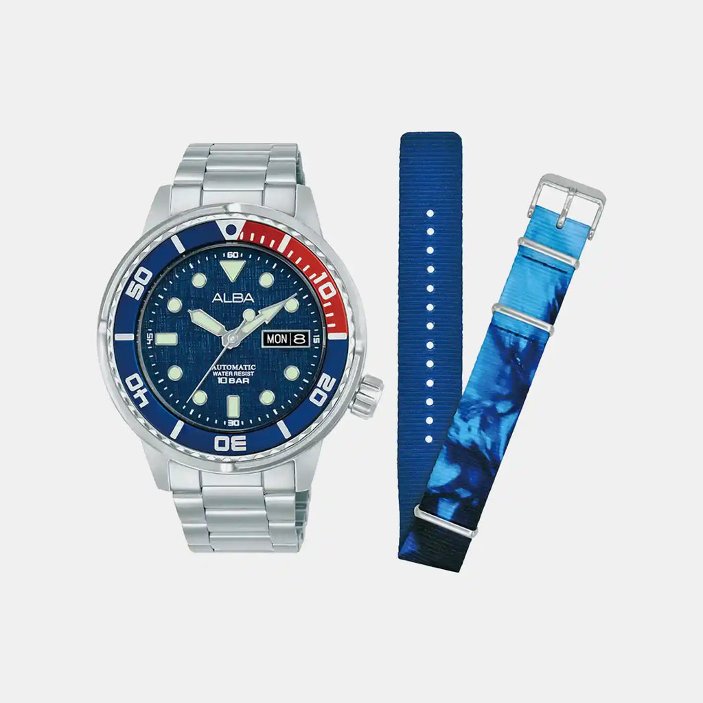 Men Automatic Blue Dial Analog Steel Watch AL4771X2