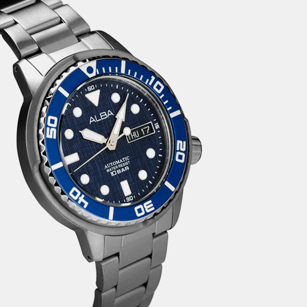 Men Automatic Blue Dial Analog Stainless Steel Watch AL4779X2