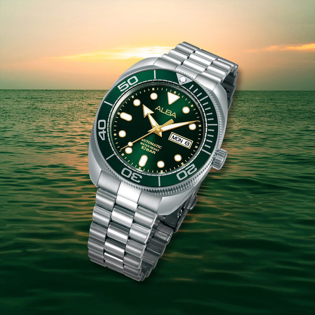 Mechanical Men Automatic Green Dial Analog Stainless Steel Watch AL4817X1