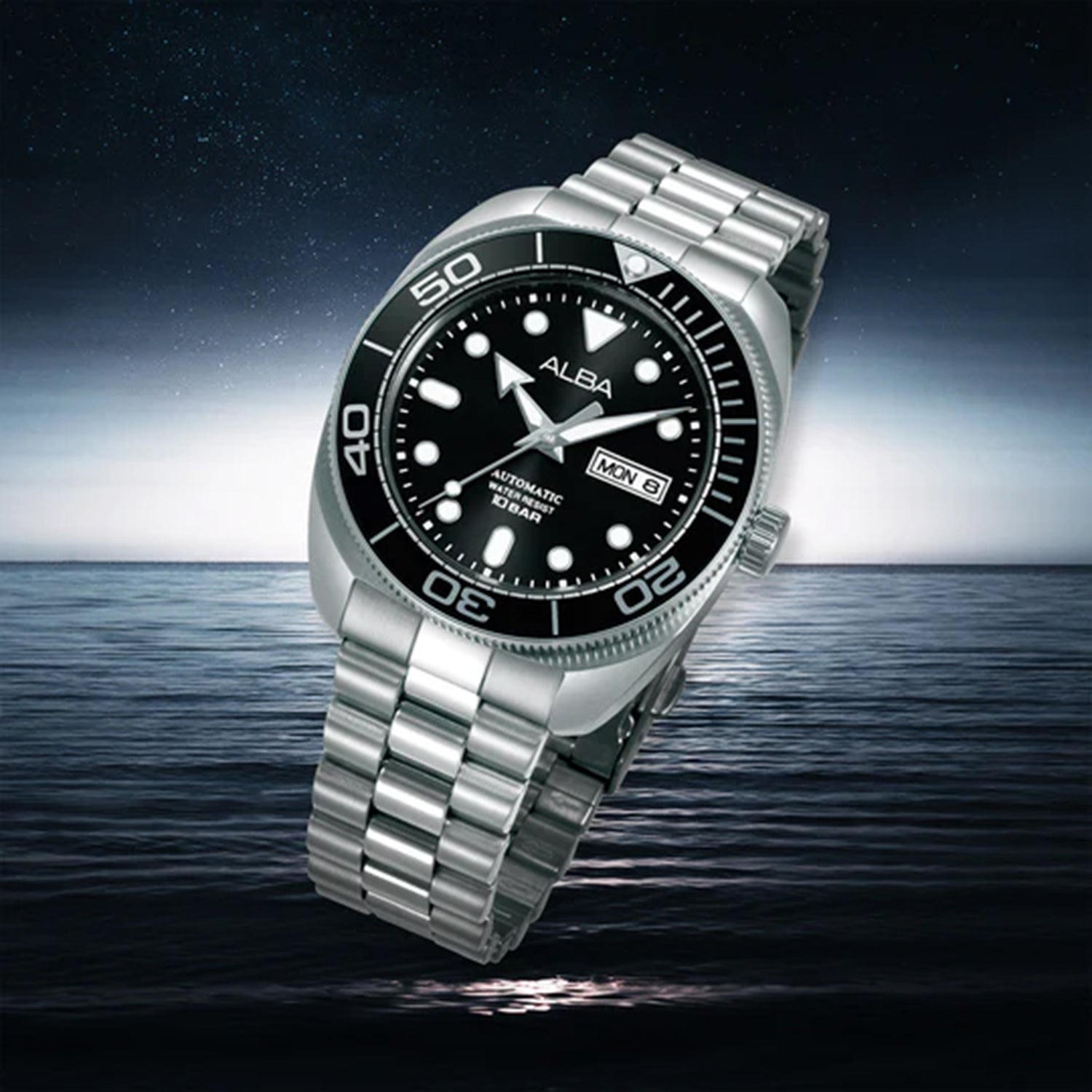 Sports Men Automatic Black Dial Analog Stainless Steel Watch AL4825X1