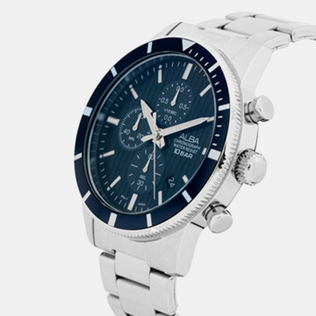 Men Quartz Blue Dial Chronograph Stainless Steel Watch AM3955X1