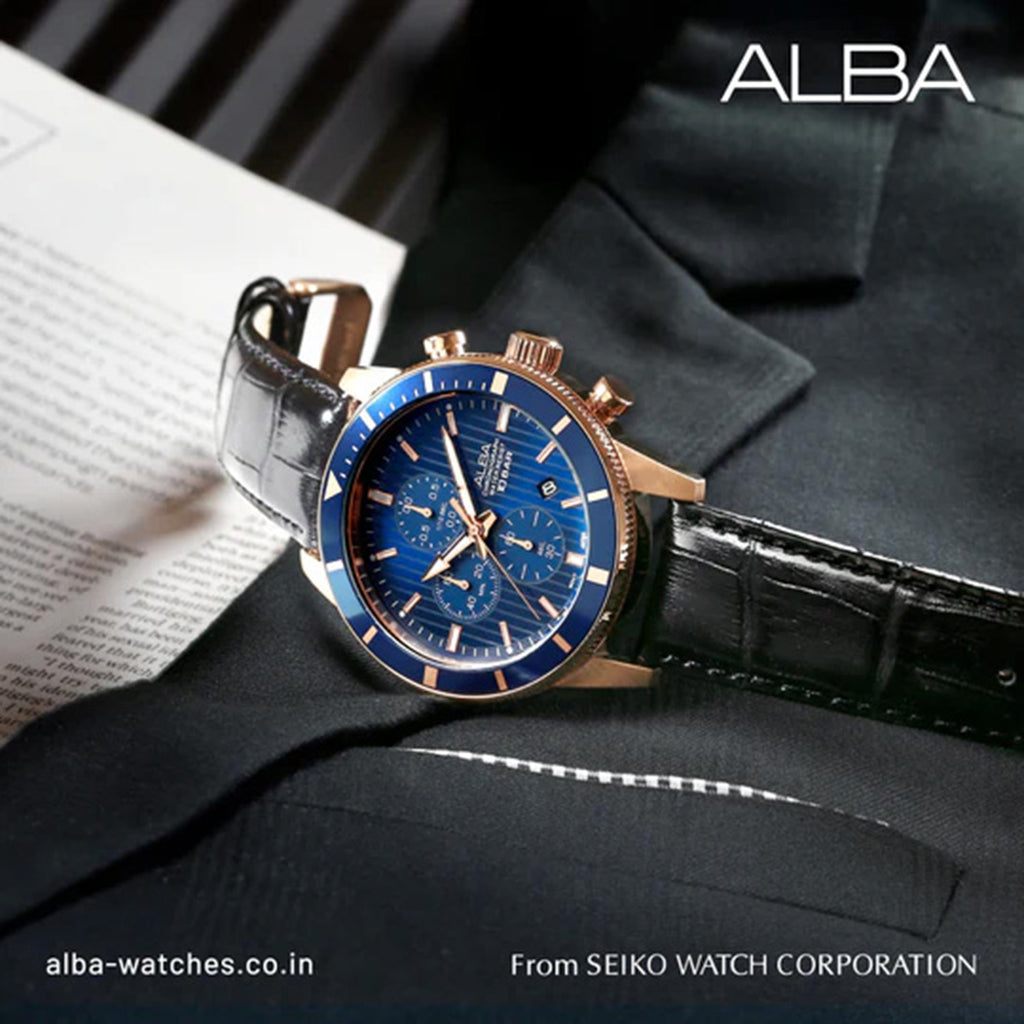 Men Quartz Blue Dial Chronograph Stainless Steel Watch AM3960X1