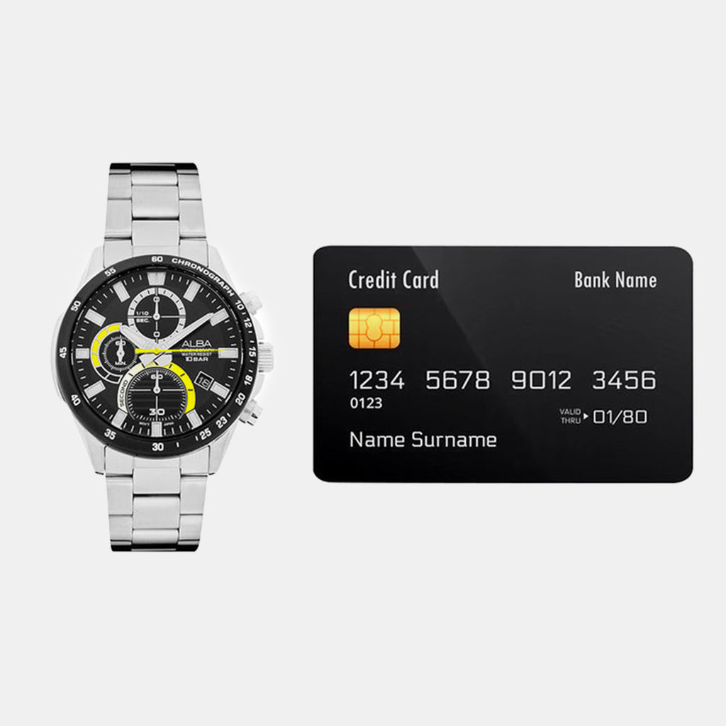 Active Men Quartz Black Dial Chronograph Stainless Steel Watch AM3963X1