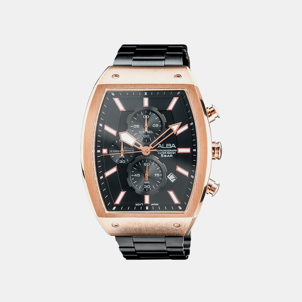 Men Quartz Black Dial Chronograph Stainless Steel Watch AM3992X1