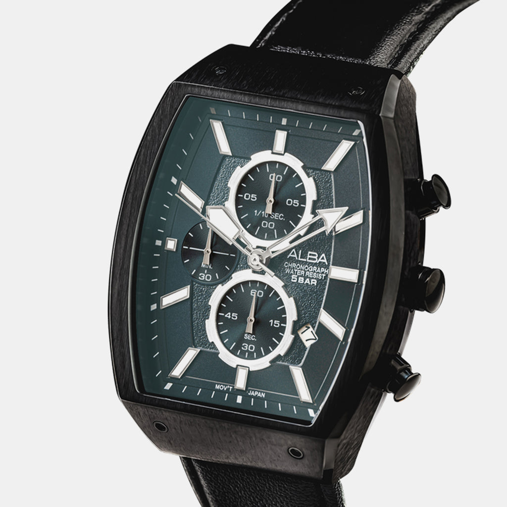 Men Quartz Black Dial Chronograph Leather Watch AM3999X1