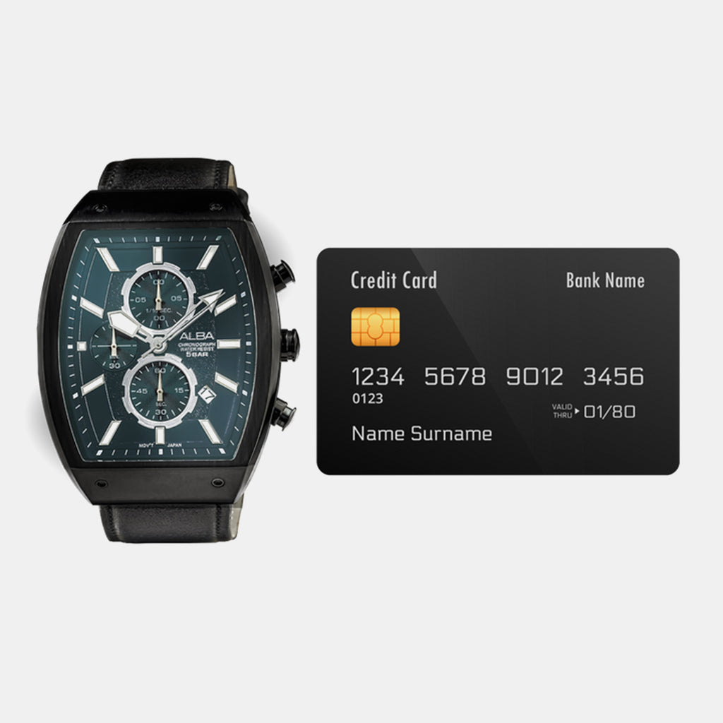 Men Quartz Black Dial Chronograph Leather Watch AM3999X1