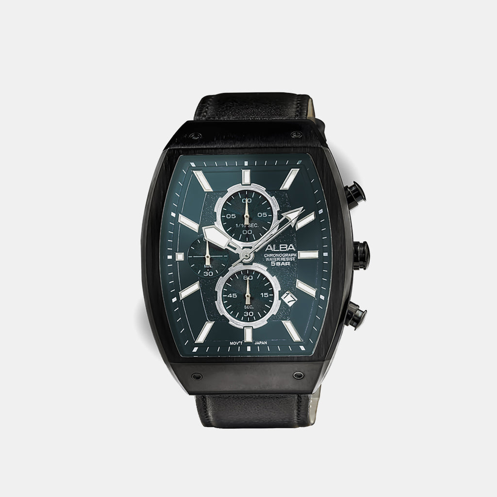 Men Quartz Black Dial Chronograph Leather Watch AM3999X1