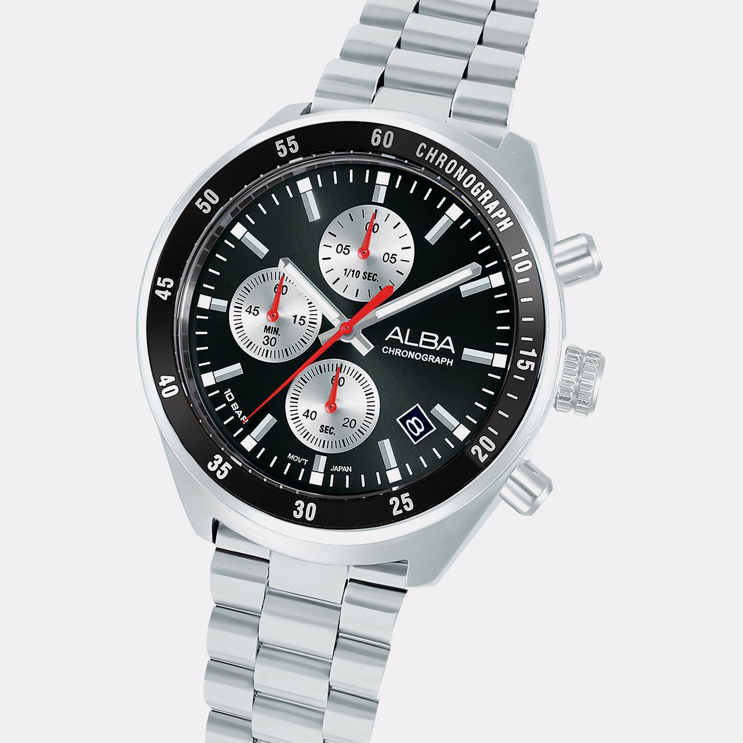 Men Quartz Black Dial Chronograph Stainless Steel Watch AM3A33X1