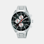 Men Quartz Black Dial Chronograph Stainless Steel Watch AM3A33X1